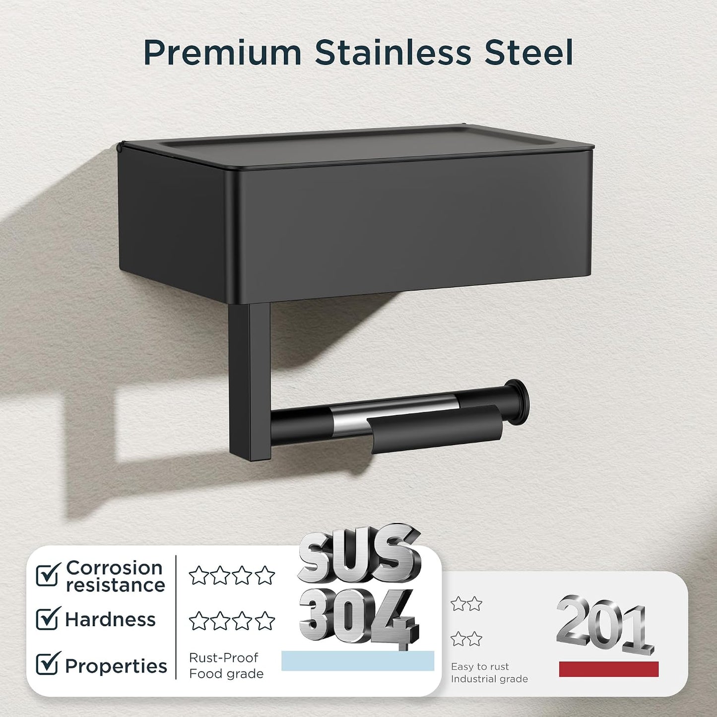FORIOUS Toilet Paper Holder with Shelf, Wall-Mounted Modern Wipes Dispenser | Brushed Nickel | Toilet Paper Holder with Storage for Bathroom | Fits Wipes, Sanitary Napkin, Tampon | 8.0"x5.3" Large Shelf