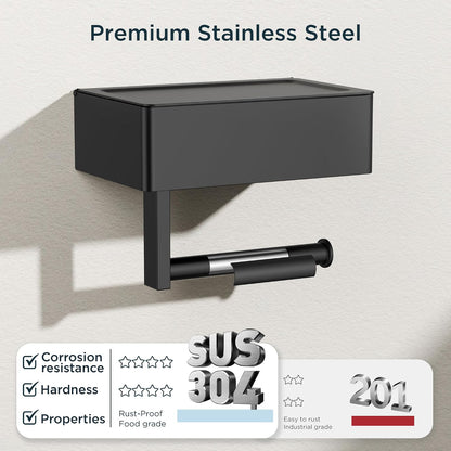 FORIOUS Toilet Paper Holder with Shelf, Wall-Mounted Modern Wipes Dispenser | Brushed Nickel | Toilet Paper Holder with Storage for Bathroom | Fits Wipes, Sanitary Napkin, Tampon | 8.0"x5.3" Large Shelf