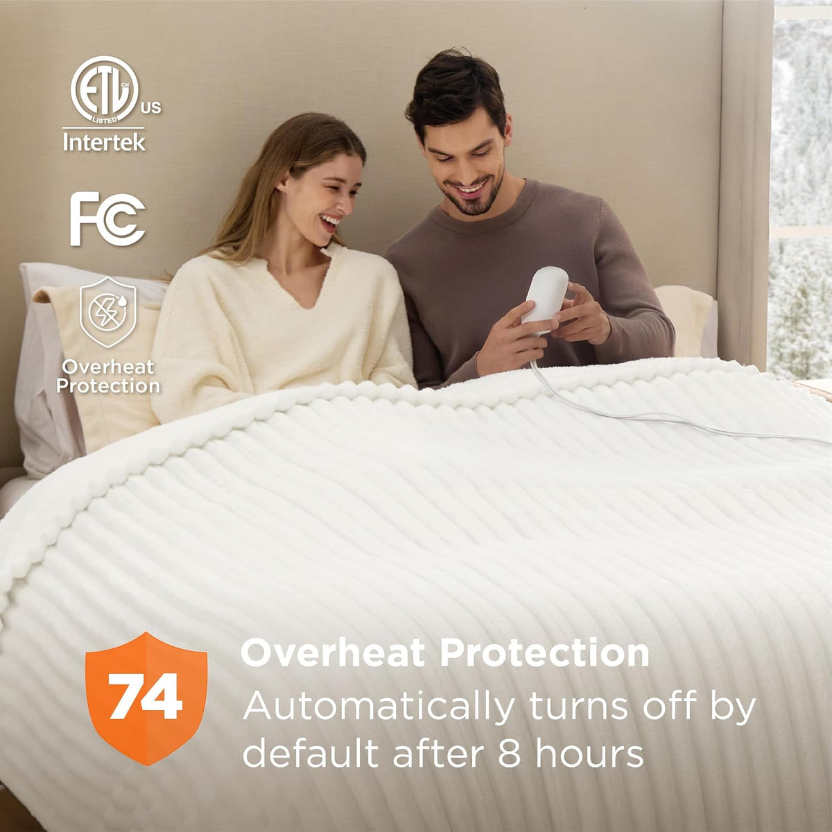 Bedsure Heated Blanket Electric Throw - Thick Striped Fast Heating Electric Blanket with Preheat Function, 6 Heat & 6 Timer (Up to 10H), 8H Auto Off, ETL Certified, Gifts for Women (50"x60", White)