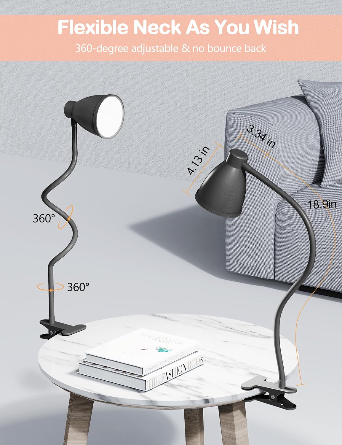 BOHON Desk Lamp 5 Color Modes 10 Brightness Dimmer Reading Light Black