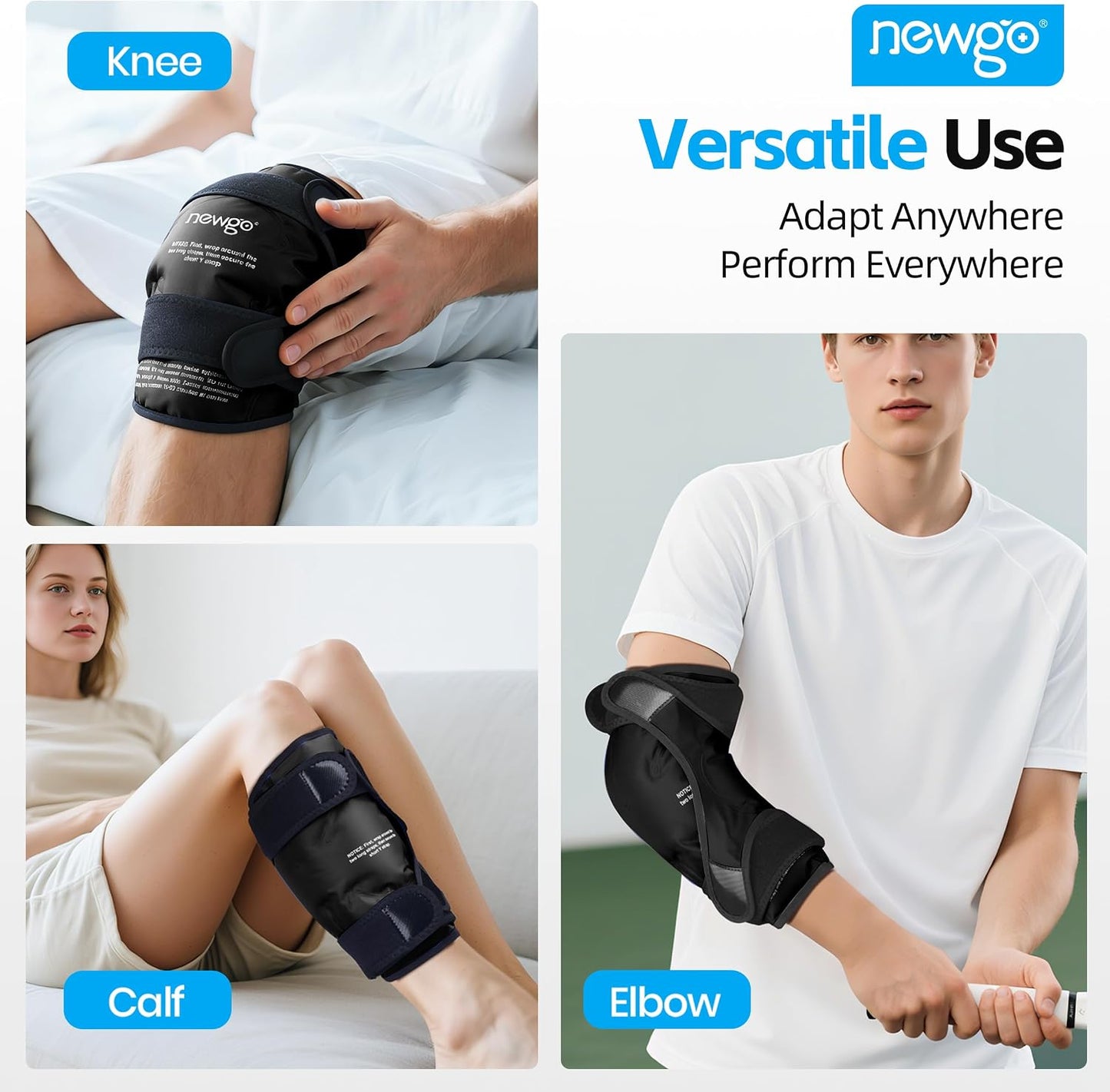 NEWGO Knee Ice Pack Wrap, 360° Full Wrap, Blue | Y-shaped Strap Stays Put, Reusable for Knee Replacement, ACL, Arthritis, Swelling, and Sports Injuries, 21.7" x 9.8"