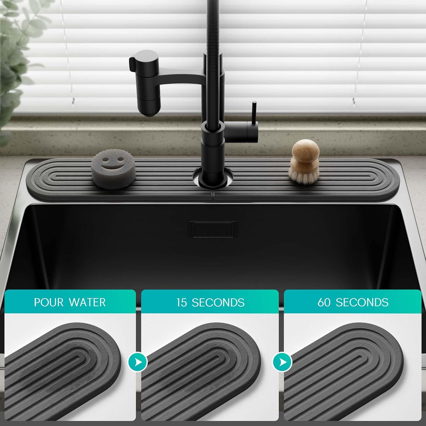 Stone Faucet Mat for Kitchen Sink – Diatomite Fast-Drying Stone Tray, Faucet Mat Sink Splash Guard, Decorative Sink Protector for Kitchen Bathroom Counter (Light Grey, 20''x3.9'')