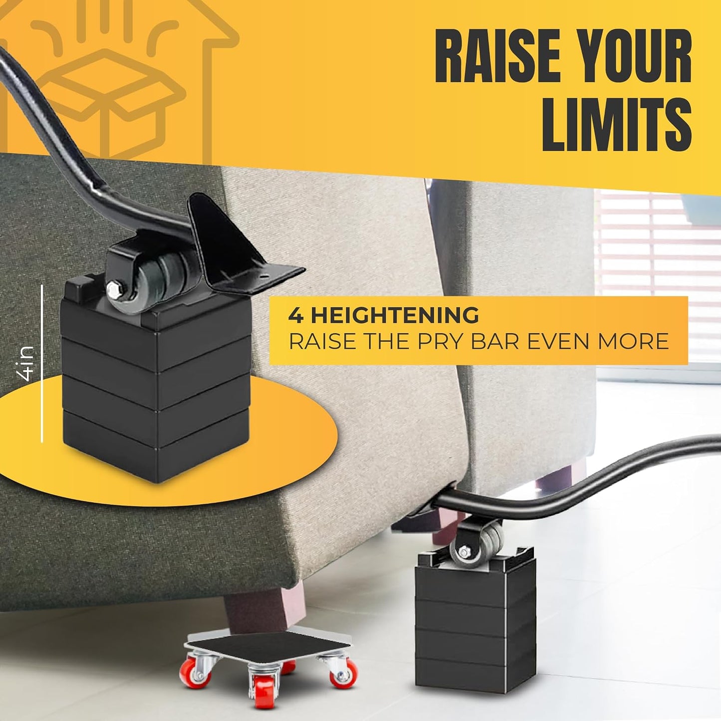 Furniture Moving Dolly Set – Heavy Duty 2300 lb Capacity, 5-Wheel System with Lifter Tool, 360° Swivel Casters, Floor-Safe Design, Includes Gloves & Bag – Move Heavy Items Easily
