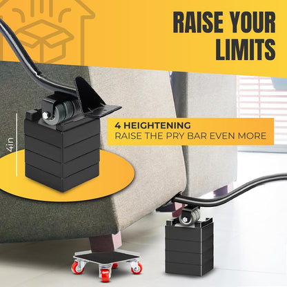 Furniture Moving Dolly Set – Heavy Duty 2300 lb Capacity, 5-Wheel System with Lifter Tool, 360° Swivel Casters, Floor-Safe Design, Includes Gloves & Bag – Move Heavy Items Easily