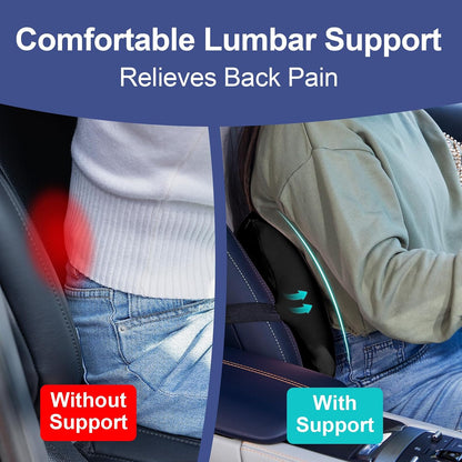 BYMECOST Lumbar Support Pillow for Car, Memory Foam Car Back Cushion | Car Seat Back Pillow for Driving, Adjustable Strap, Ergonomic Lower Back Support Pillow, Office Chairs and Wheelchairs