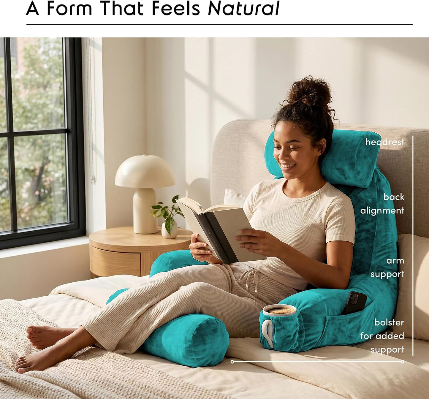 Nestl Reading Pillow with Shredded Memory Foam, Designed for Sitting Up in Bed and Couch, Back and Arms Adjustable Support for Adult & Teens Backrest Pillows for Reading, with Washable Cover Dark Grey