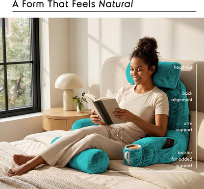 Nestl Reading Pillow with Shredded Memory Foam, Designed for Sitting Up in Bed and Couch, Back and Arms Adjustable Support for Adult & Teens Backrest Pillows for Reading, with Washable Cover Dark Grey