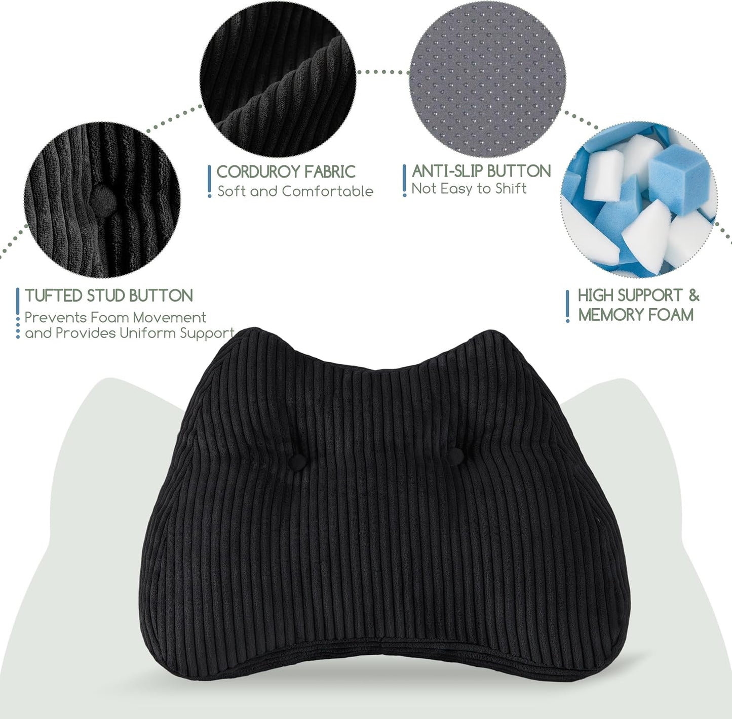 Lumbar Support Pillow for Recliner Chair/Accent Chair/Couch/Office Chair, Tufted Corduroy Back Support Cushion for Elderly, M-Shaped Recliner Cushions for Back Rest, Pain Relief, Reading, Dark Grey