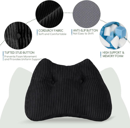 Lumbar Support Pillow for Recliner Chair/Accent Chair/Couch/Office Chair, Tufted Corduroy Back Support Cushion for Elderly, M-Shaped Recliner Cushions for Back Rest, Pain Relief, Reading, Dark Grey