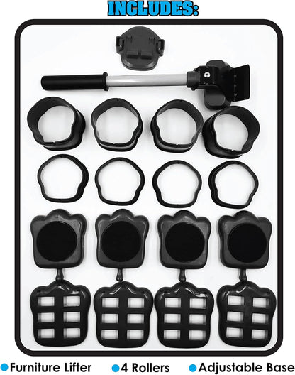 Heavy Duty Furniture Lifter with 4 Sliders for Easy and Safe Moving, Appliance Roller Suitable for Sofas, Couches and Refrigerators, Adjustable Height