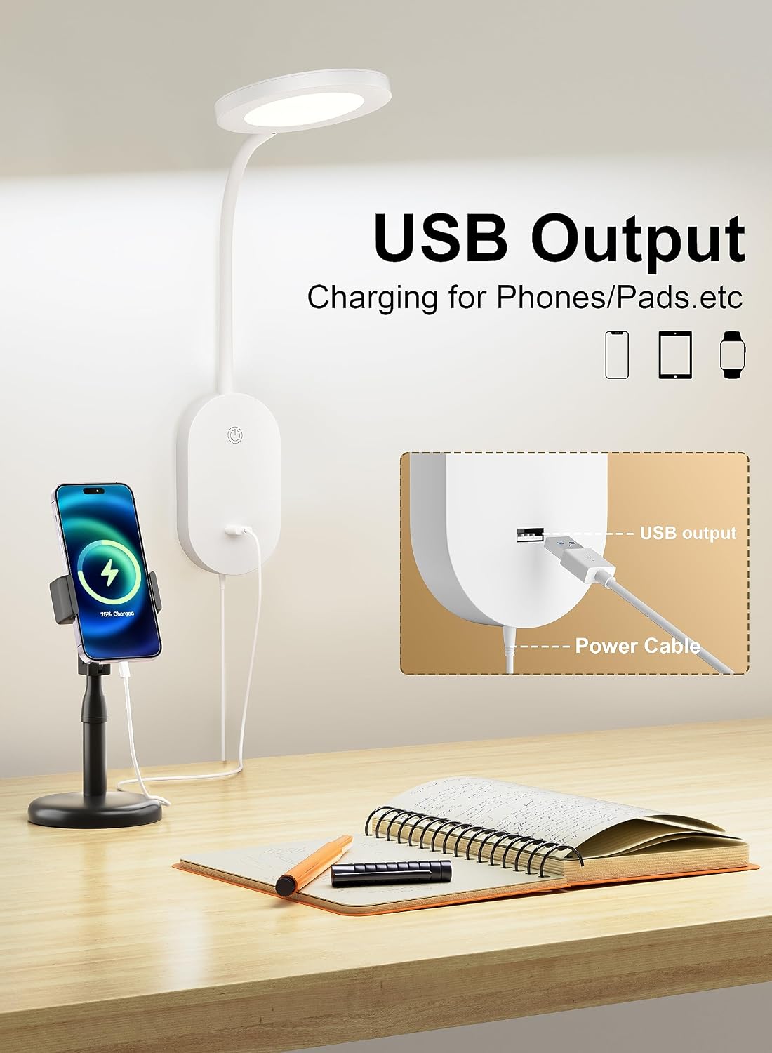 deeloop LED Wall Mounted Reading Light for Bed, Book Light for Wall Bedside Lamp with USB Output, 4 Hour Auto-Off Timer Lights，Eye-Caring Reading Lamp with 5 Dimmable 360° Rotation Headboard Light | Five dimmable levels and a 360° adjustable head direct