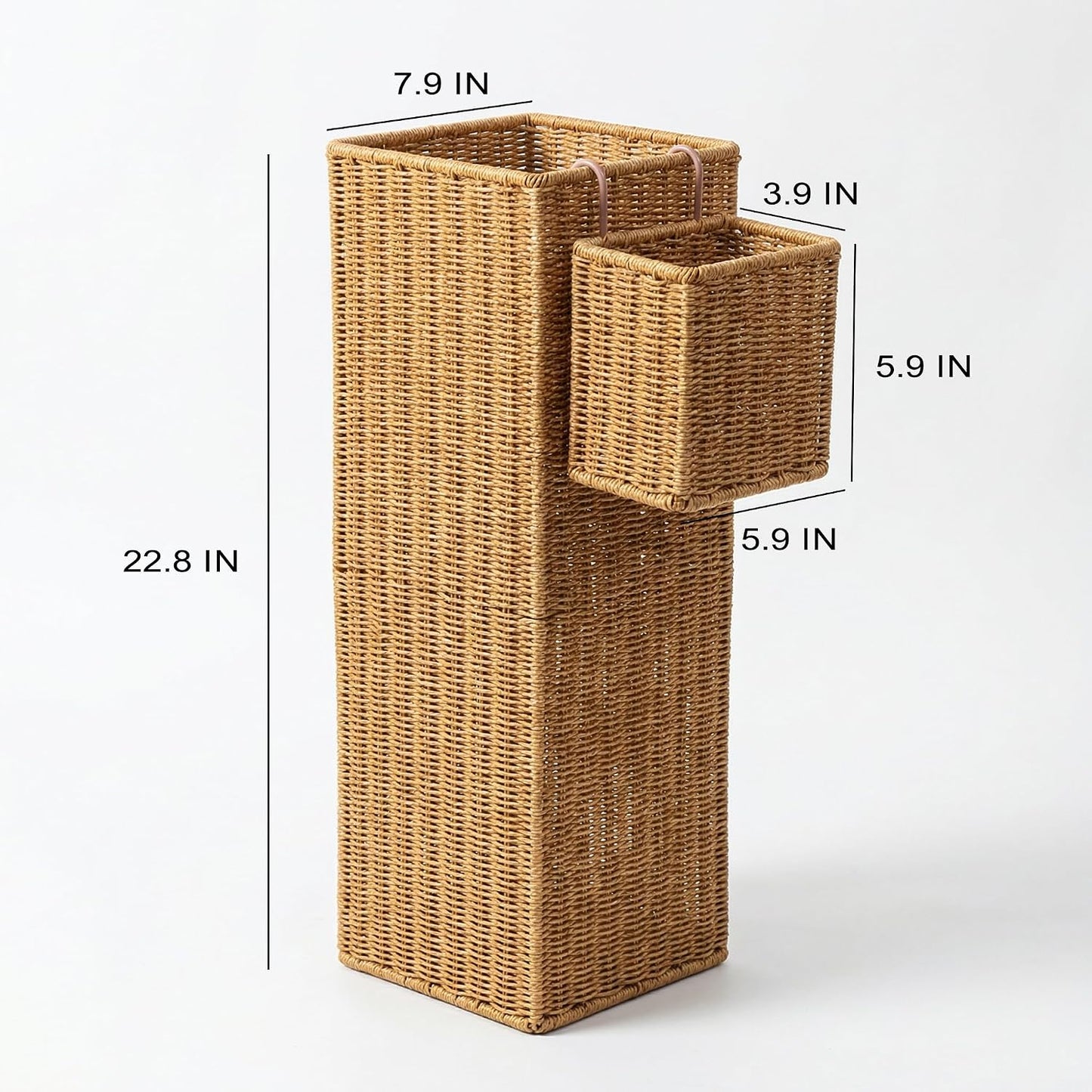 Rattan Umbrella Stand with Small Basket & Drip Tray, Umbrella Holder for Entryway, Tall Wicker Basket for Storage, Woven Organizer for Inoor, Outdoor, Home, Office, Hotel