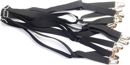 Bed Sheet Straps Adjustable,Metal Fasteners,6 Sides for Full,Queen,King Twin,Any Size Bed (Black)