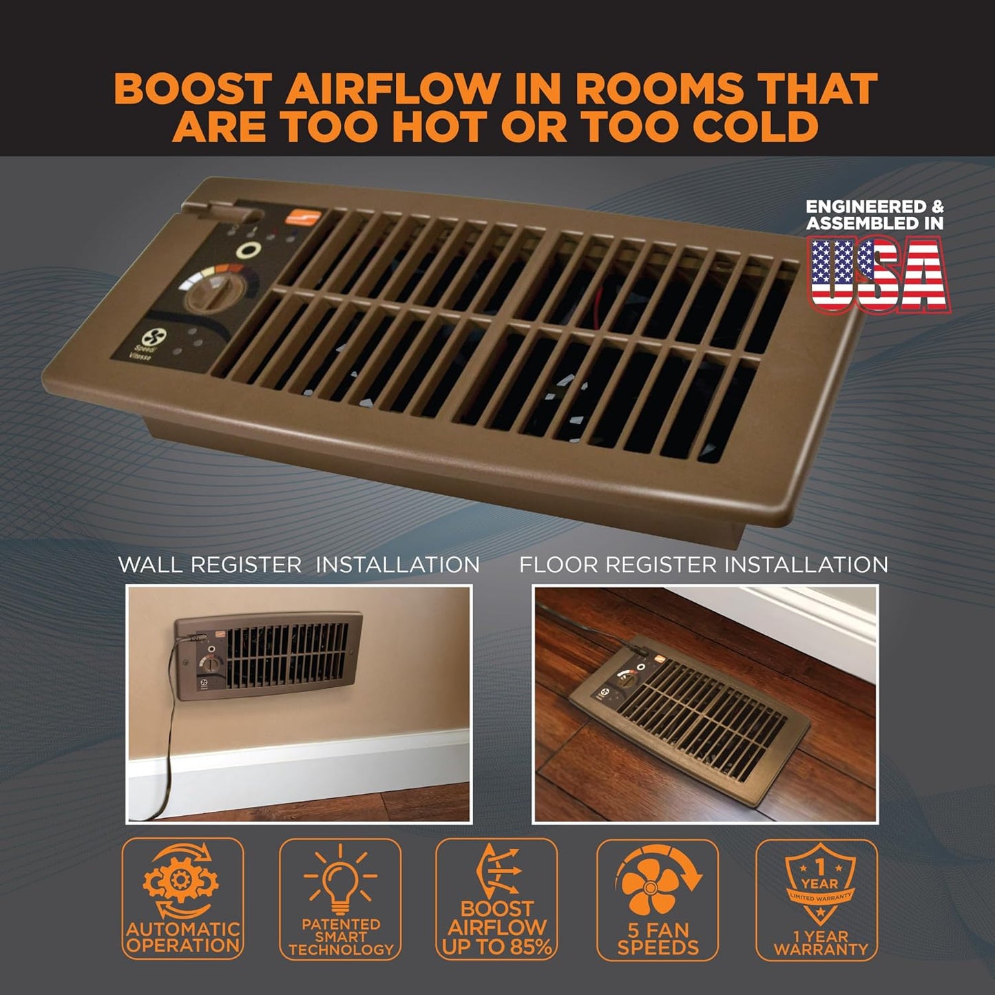Suncourt Flush Fit Register Booster Fan, Adapter Plate, Brown (HC500-BPL)