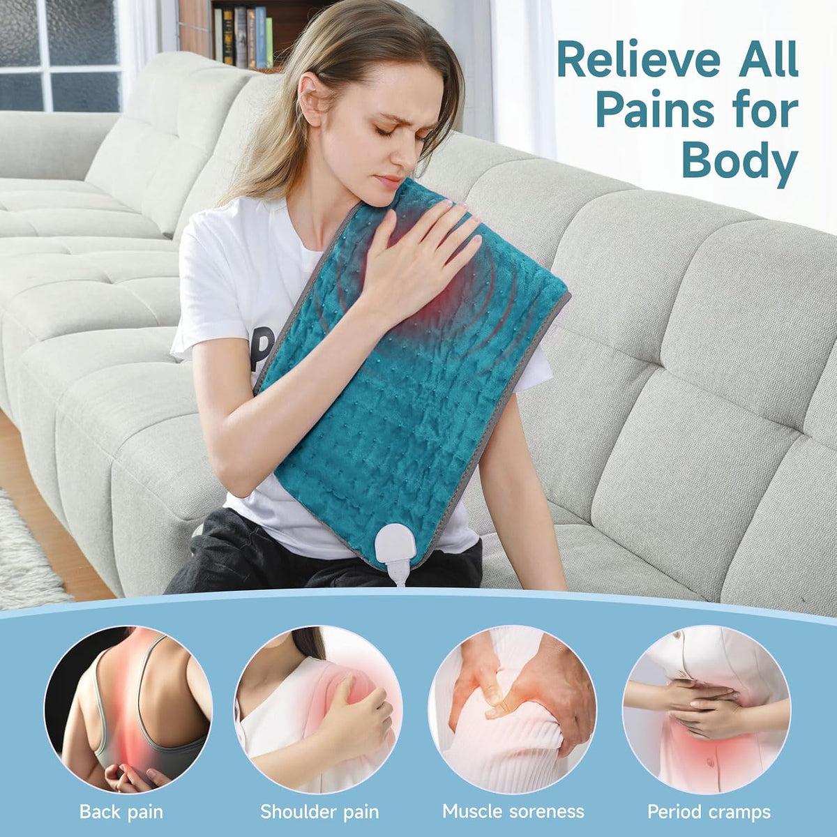 NBKLS Heating Pads for Back Neck Shoulder Pain, Electric Heating Pad Auto Shut Off, Fast Heat, Large Heating Pad Christmas Gift for Women Men, Birthday Gifts for Mom Dad (Blue)
