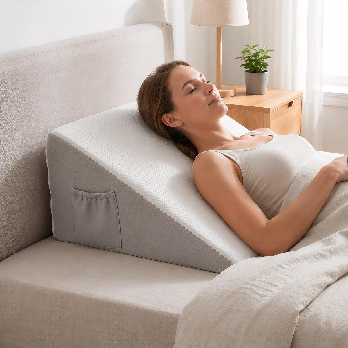 Bed Wedge Pillow, Foam Wedge Pillow for Sleeping, Reading, Sitting Up and Leg Elevation, 2 Piece Wedge Pillow Set