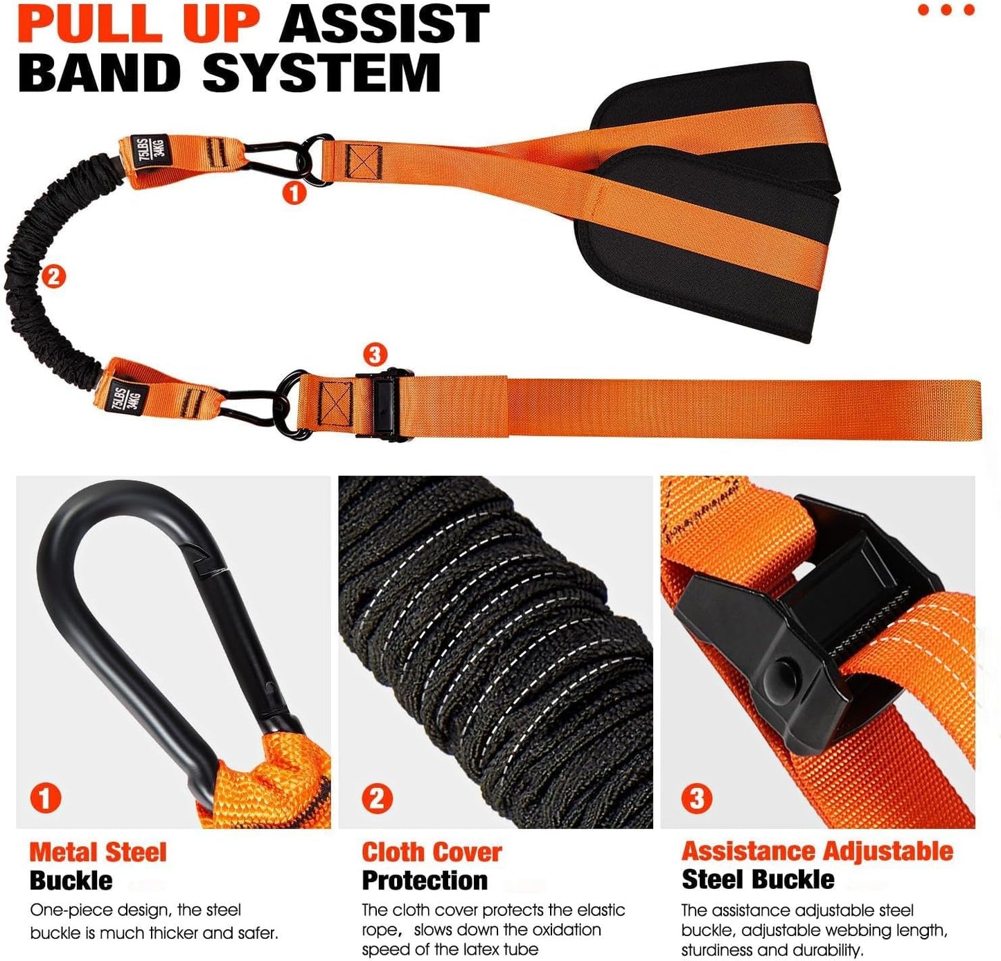 HPYGN Two Foots Pull Up Assistance Bands, Heavy Duty Resistance Band for Pull Up Bar, Adjustable Weight/Size with Fabric Feet/Knee Rest, Bands for Pull Up Assist for Strength Training, Pull Up