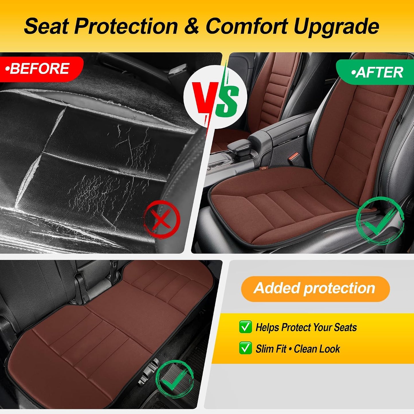 kingphenix Car Seat Cushion with Back Support Pillow, Memory Foam, Black | Memory Foam Car Cushion for Long Driving, Truck, Office Chair, Tailbone and Lower Back Support