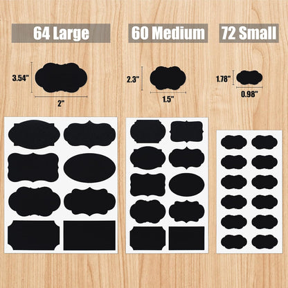 ONUPGO Chalkboard Labels Stickers Bulk - 196 Reusable Chalk Sticker Labels with Erasable Chalk Maker, Removable Waterproof Blackboard Labels for Containers, Glass, Mason Jar Labels | Removable, Waterproof, Reusable Chalk Labels, For Storage Bins & Food