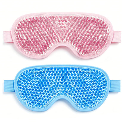 Gel Eye Mask, 2 Pack Cooling Eye Mask for Puffiness & Dark Circles, Hot/Cold Reusable Ice Packs with Flexible Beads, Full Coverage Compress Sleeping Mask with Adjustable Soft Plush Strap for Women Men