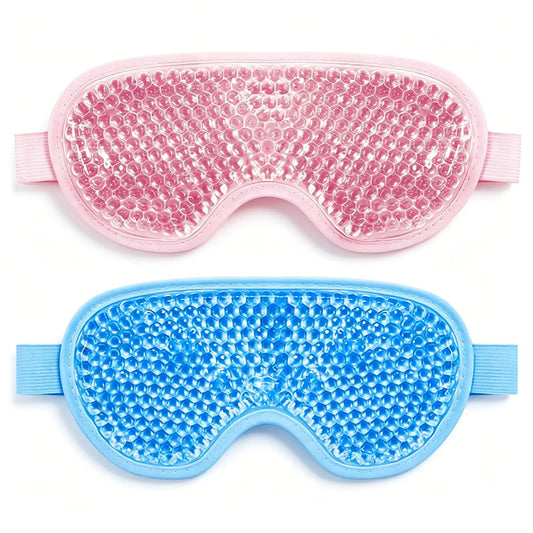 Gel Eye Mask, 2 Pack Cooling Eye Mask for Puffiness & Dark Circles, Hot/Cold Reusable Ice Packs with Flexible Beads, Full Coverage Compress Sleeping Mask with Adjustable Soft Plush Strap for Women Men