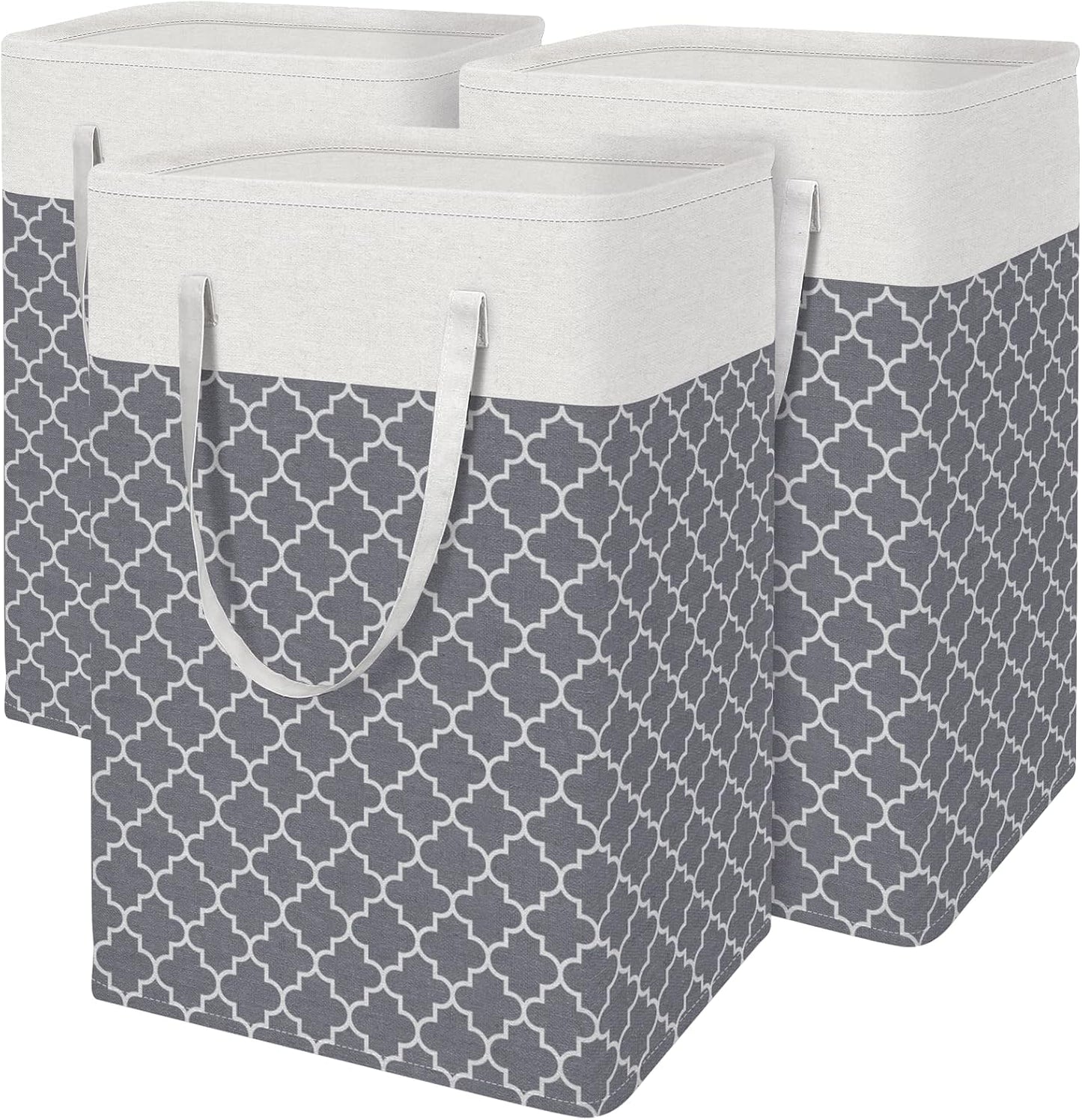 BlissTotes 3-Pack Laundry Basket, Collapsible Laundry Hamper, Grey, 75L | Laundry Clothes Hamper, Hampers for Bedroom, Freestanding Hamper with Handles, Clothes Laundry Basket