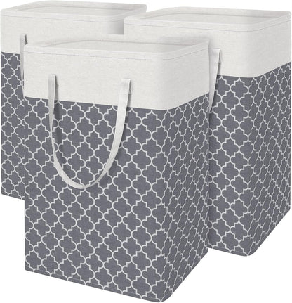 BlissTotes 3-Pack Laundry Basket, Collapsible Laundry Hamper, Grey, 75L | Laundry Clothes Hamper, Hampers for Bedroom, Freestanding Hamper with Handles, Clothes Laundry Basket