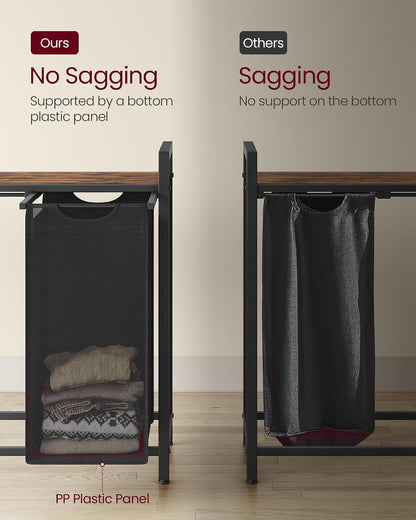 VASAGLE Laundry Hamper, Laundry Basket Sorter with 3 Pull-Out and Removable Bags, Shelf, Metal Frame, 3 x 10.6 Gallons (40 L), 36.4 x 13 x 28.4 Inches, Cappuccino Beige and Natural Beige UBLH301LH01