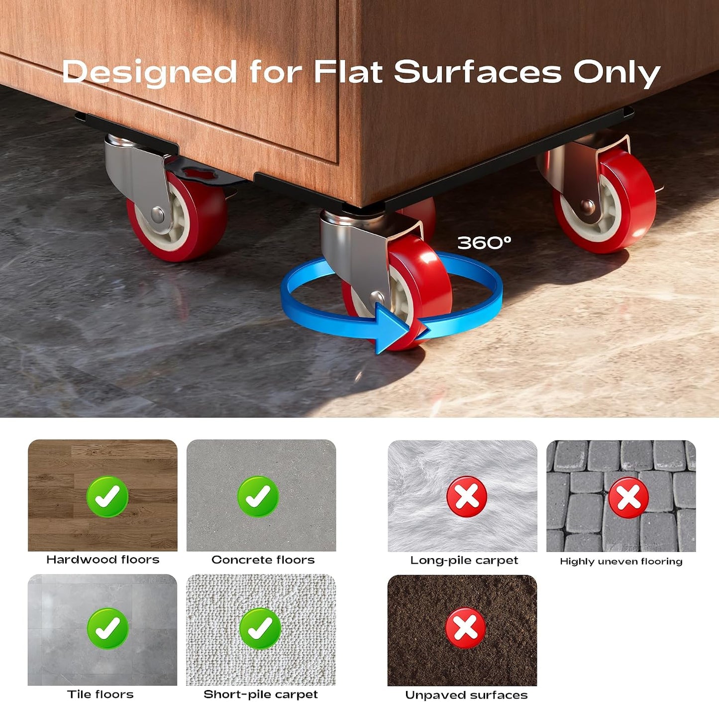 Furniture Dolly with 5 Wheels Heavy Duty Furniture Movers with Wheels Furniture Moving Wheels for Heavy Furniture Dollies Moving Dolly Heavy Duty Furniture Lifter Rollers 2866lbs Load Capacity
