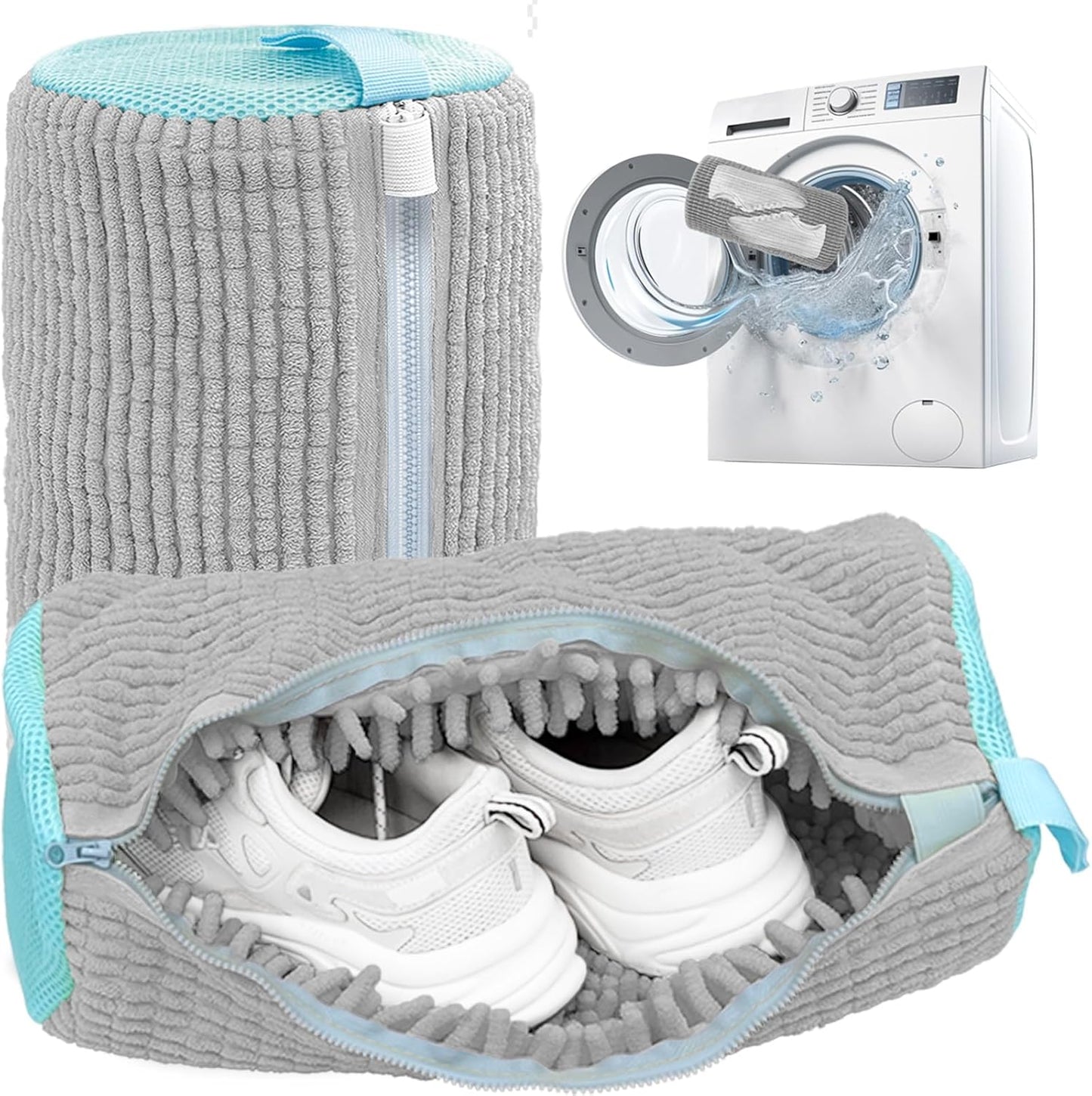 Shoe Washing Machine Bag,Laundry Shoe Bag for Washer and Dryer,Reusable Shoe Cleaning Bag for Sneakers,Tennis Shoes,With Self-locking Zipper, Microfiber Inside,Include Shoe Bag (Pro Grey - 1 Pack)