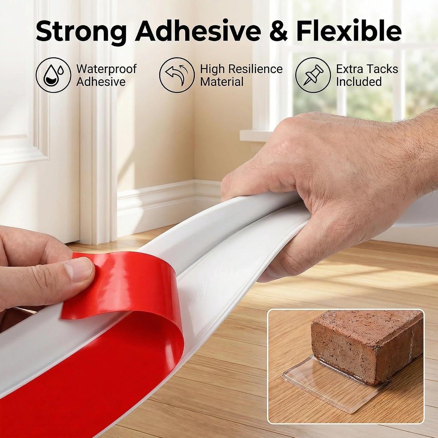 Door Draft Stopper Under Door Draft Blocker Insulator Door Sweep Weather Stripping Noise Stopper Strong Adhesive 43'' Length
