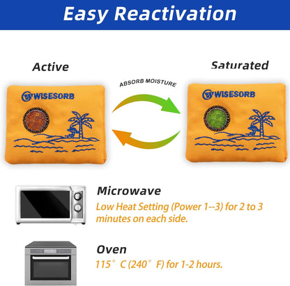 Wisesorb 500g 2pcs Rechargeable Car Dehumidifier Moisture Absorbers Bags, Reusable Desiccant Color Indicating Silica Gel Packets, Microwave Reactivated Visible Desiccant Packs for Car Closet Basement
