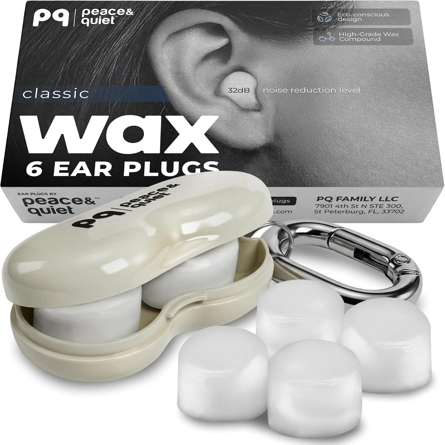 PQ Wax Ear Plugs for Sleep - 6 Silicone Wax Earplugs for Sleeping and Swimming - Gel Ear Plugs for Noise Cancelling, Ear Protection - Sleeping Earplugs with Sound Blocking 32 Db (6-Pillows). Beige