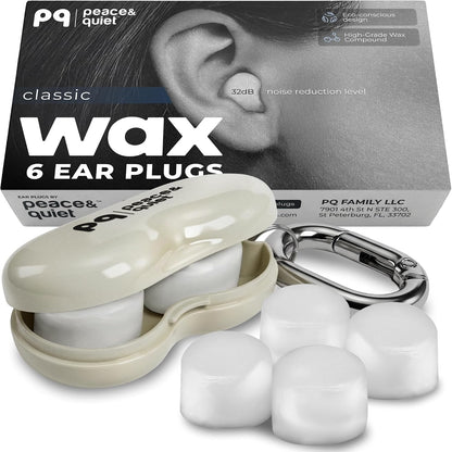 PQ Wax Ear Plugs for Sleep - 6 Silicone Wax Earplugs for Sleeping and Swimming - Gel Ear Plugs for Noise Cancelling, Ear Protection - Sleeping Earplugs with Sound Blocking 32 Db (6-Pillows). Beige