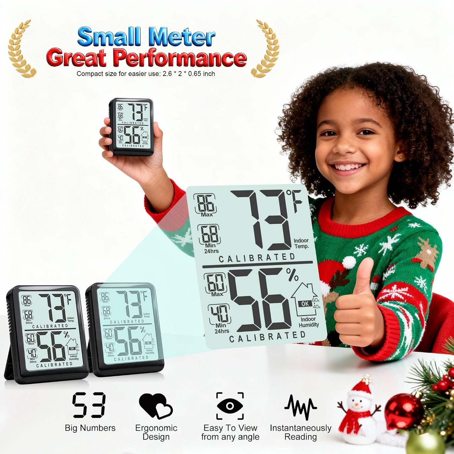 2 Pack Room Thermometer Indoor Hygrometer with Max/Min Record | W/ Battery, 24h Max/Min Record, Accurate Sensor, Fast Refresh, Easy to View, ℉/℃, Durable Kickstand, Compact, for Home Office