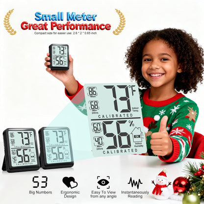 2 Pack Room Thermometer Indoor Hygrometer with Max/Min Record | W/ Battery, 24h Max/Min Record, Accurate Sensor, Fast Refresh, Easy to View, ℉/℃, Durable Kickstand, Compact, for Home Office