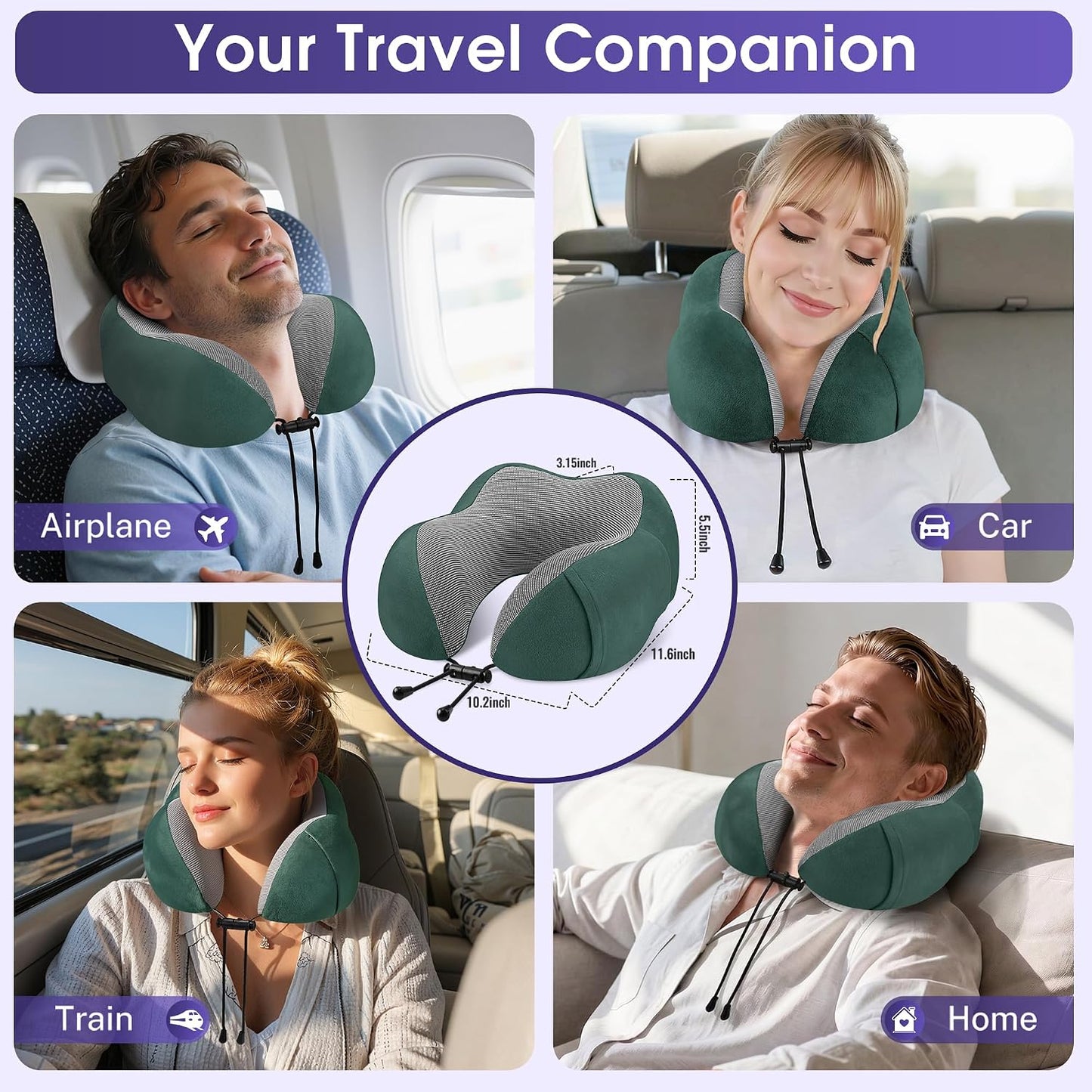 CloudBliss Neck Pillow for Airplanes, Memory Foam Travel Pillow, Black | Compact Flight Pillow with Eye Mask, Earplugs, Carry Bag, Travel Neck Pillow for Long Flight Sleep, Plane Travel Essentials