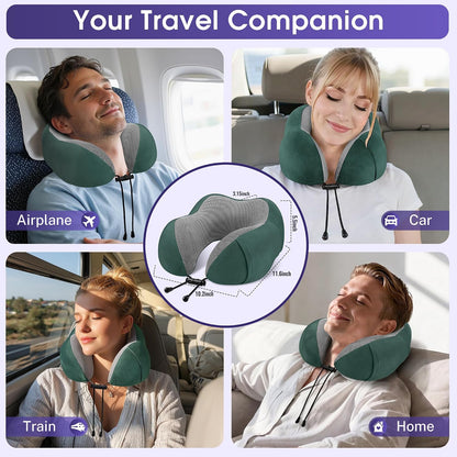 CloudBliss Neck Pillow for Airplanes, Memory Foam Travel Pillow, Black | Compact Flight Pillow with Eye Mask, Earplugs, Carry Bag, Travel Neck Pillow for Long Flight Sleep, Plane Travel Essentials