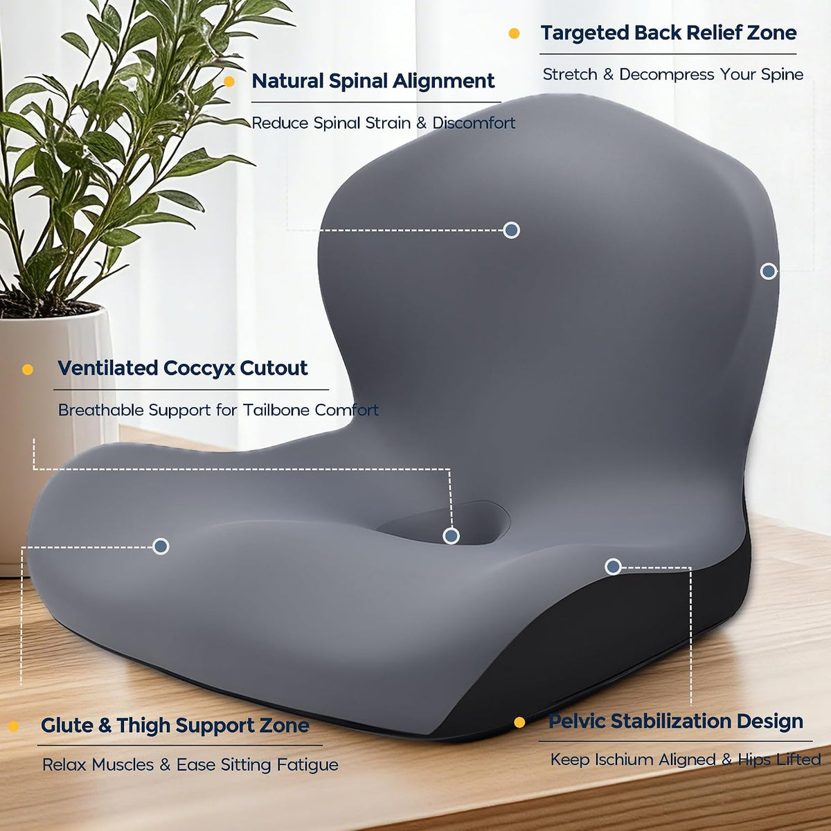 Seat Cushion for Office Chair and Car, L-Shaped Ergonomic Car Seat Cushions, Memory Foam Chair Cushion, Lumbar Support Pillow for Wheelchair, Car, Home, Office, Desk, Black