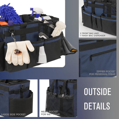 SCAVATA Wearable Cleaning Caddy, Cleaning Caddy Supplies Organizer with Handle & Shoulder Straps for Housekeepers, Under Sink & Car Cleaning Tool Organizers Bag with 4 Foldable Divider (NavyBlue)