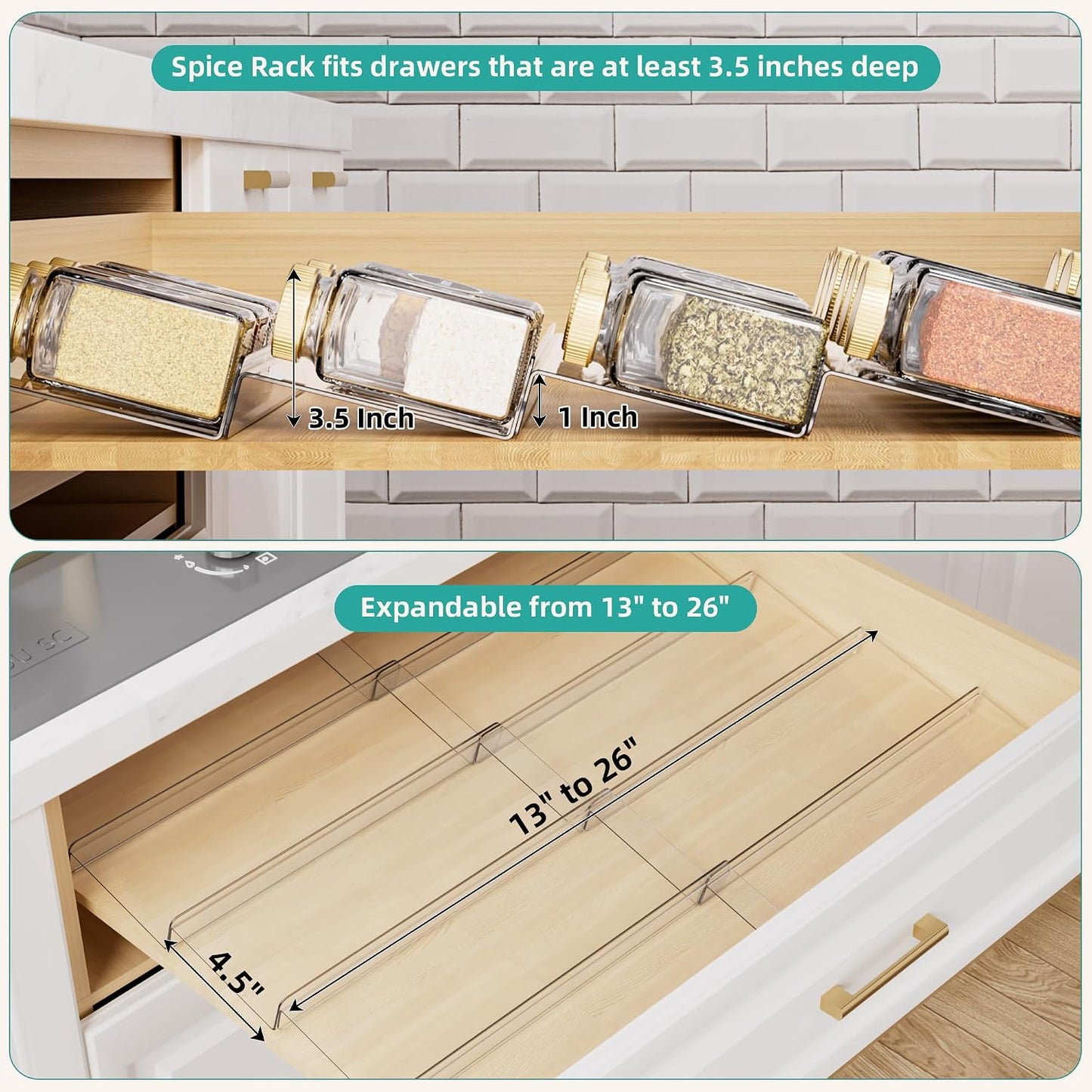 MIUKAA Clear Acrylic Spice Drawer Organizer, 4 Tier Seasoning Jars Drawers Insert, Kitchen Spice Rack Tray for Drawer/Countertop (Jars not included)