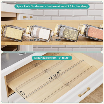 MIUKAA Clear Acrylic Spice Drawer Organizer, 4 Tier Seasoning Jars Drawers Insert, Kitchen Spice Rack Tray for Drawer/Countertop (Jars not included)