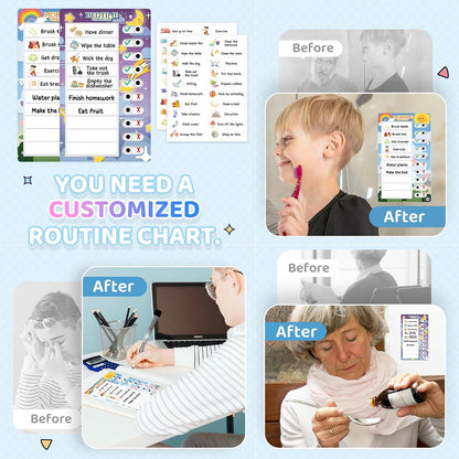 Chore Chart for Kids: Dry Erase to Do List, Morning/Bedtime Routine Chart, Magnetic Checklist, Toddler Visual Schedule, Daily Behavior Chart for Fridge