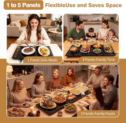 Electric Warming Tray 5-in-1 Food Warmers for Parties Buffet with 10 Temp & 24H Timer,41" x 15" Glass Warming Mat for Food Modular Warmers for Food Trays Buffet, for Family Women