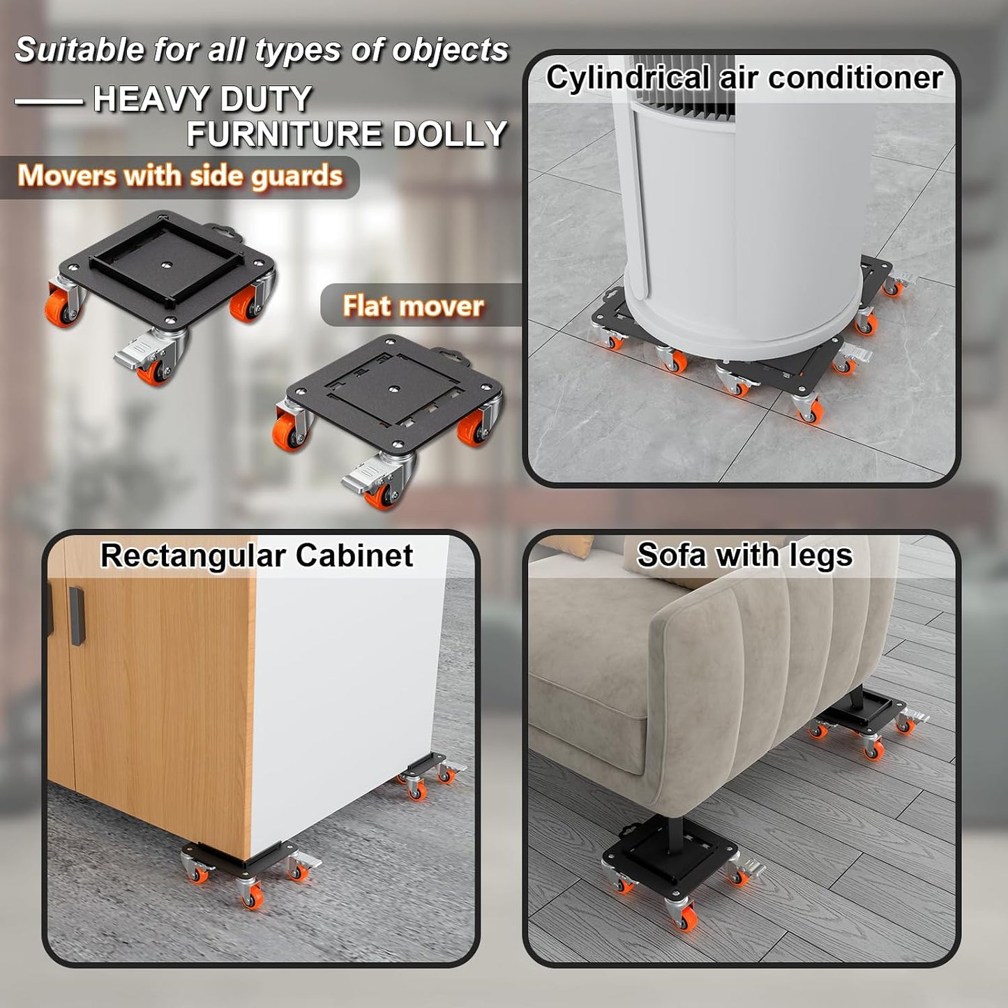 MYUEA Furniture Dolly 5 Wheels Heavy Duty with Removable Side Guards,3307 Lbs Capacity,360° Rotating Wheels & Side Brake,Furniture Movers Lifter Tool with Wheels for Appliances,Sofas,Beds,Pianos