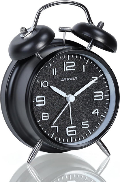 AYRELY® Super Loud Alarm Clock for Heavy Sleepers, 4.5 Inch Twin Bell Retro | Silent Non-Ticking Quartz with Backlight, Luminous Dial, Metal Alarm Clocks for Bedrooms and Bedside