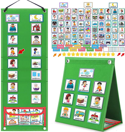 Visual Schedule for Kids with Autism Chore Chart for Toddler Planning Board Daily Routine Chart Autism Learning Materials Classroom, Home Use with 124 Cards (Blue)