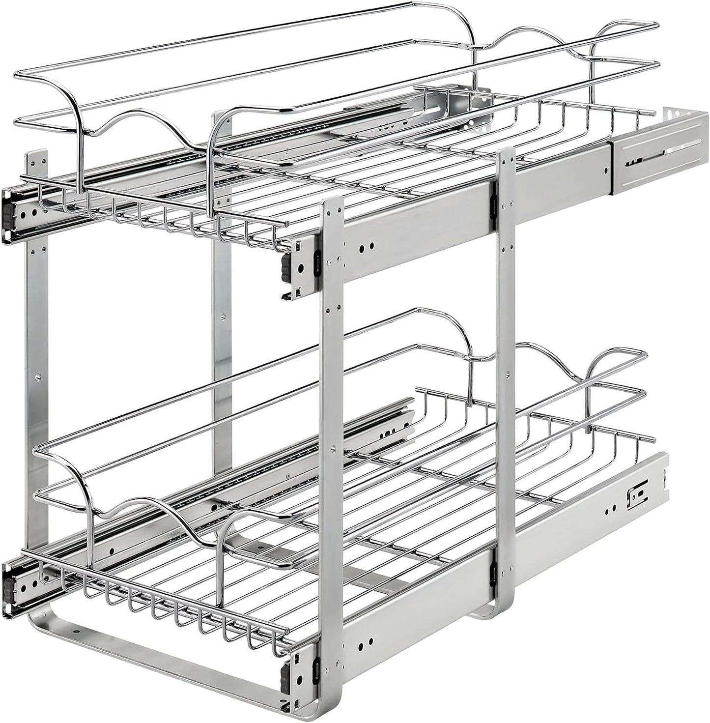 Rev-A-Shelf Pullout Organizer for Cabinets, Min Opening Width of 18" | STwo-Tier Steel Shelf for Kitchen or Vanity Cabinet Organization, Heavy Gauge Wire Slide Out Storage Basket, 5WB2-1822CR-1