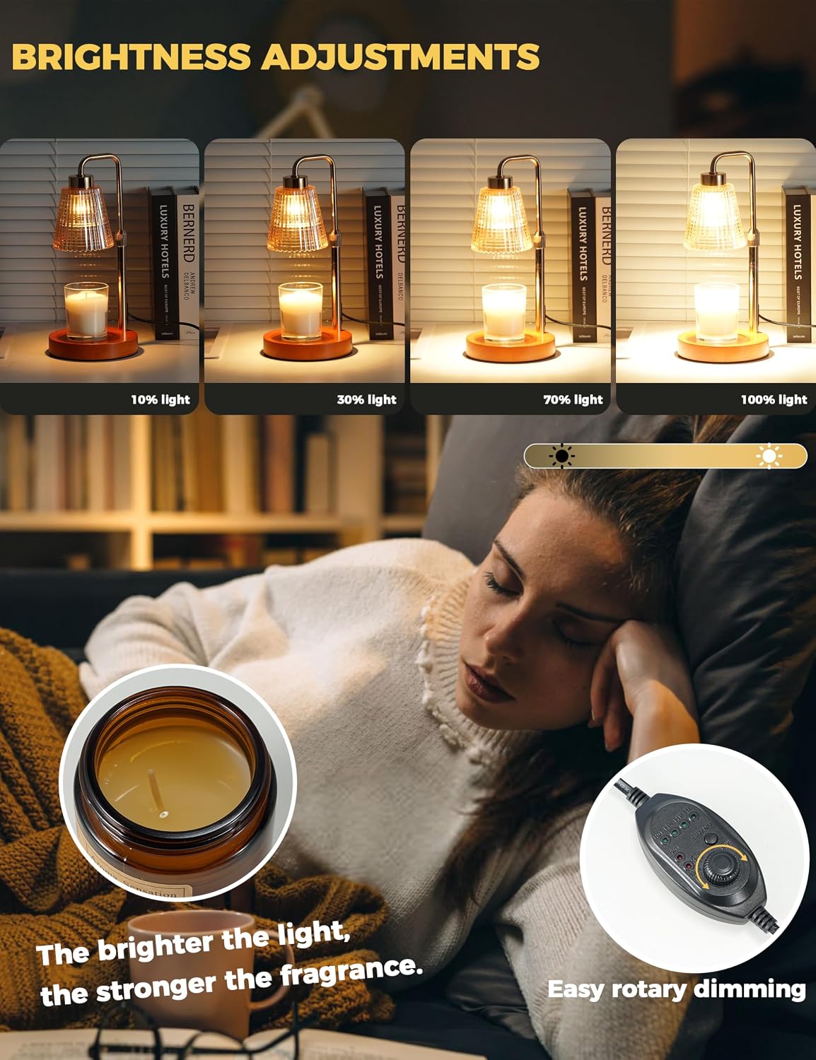 Silver Gray Candle Warmer Lamp with 24h Cycle Timer, Dimmable Wax Warmer