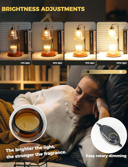 Silver Gray Candle Warmer Lamp with 24h Cycle Timer, Dimmable Wax Warmer